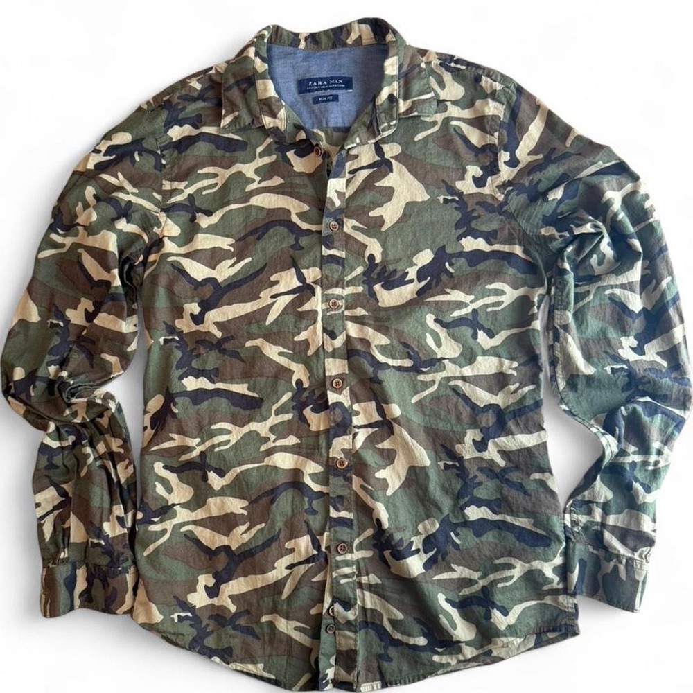 Zara Man camo button up in a slim fit military-inspired Medium